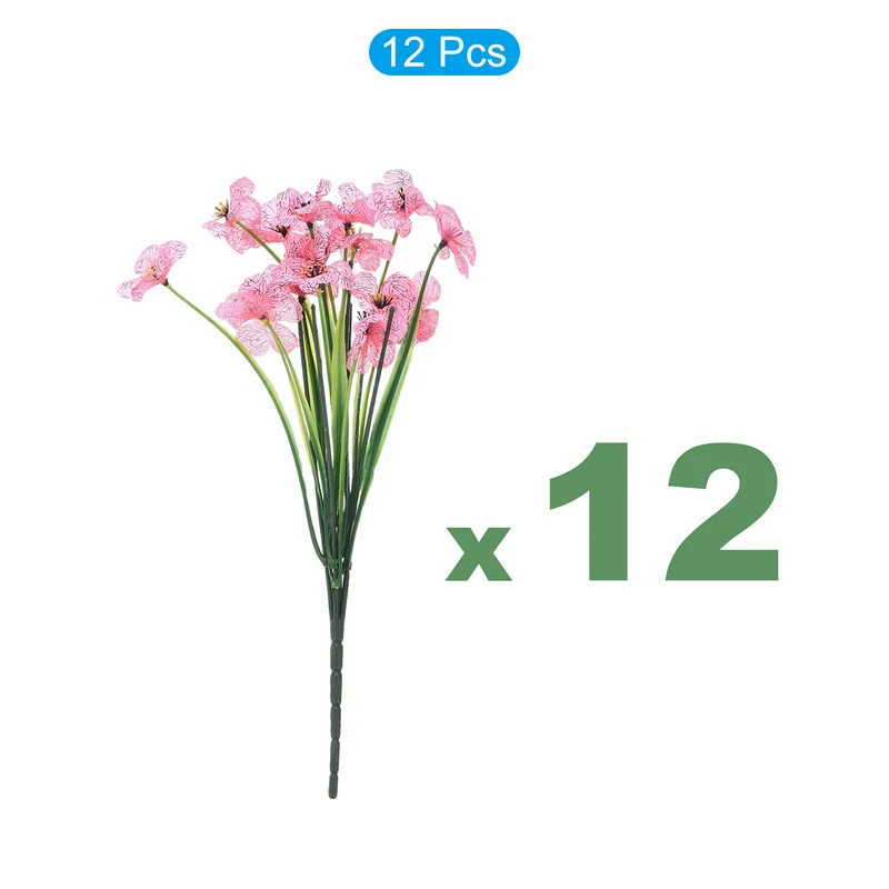 Artificial Flower Heads, Plastic Fake Plants Hydrangea Pink Faux Flowers 12Pcs