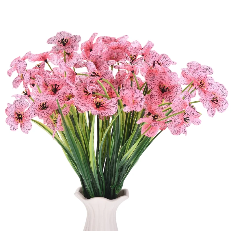 Artificial Flower Heads, Plastic Fake Plants Hydrangea Pink Faux Flowers 12Pcs