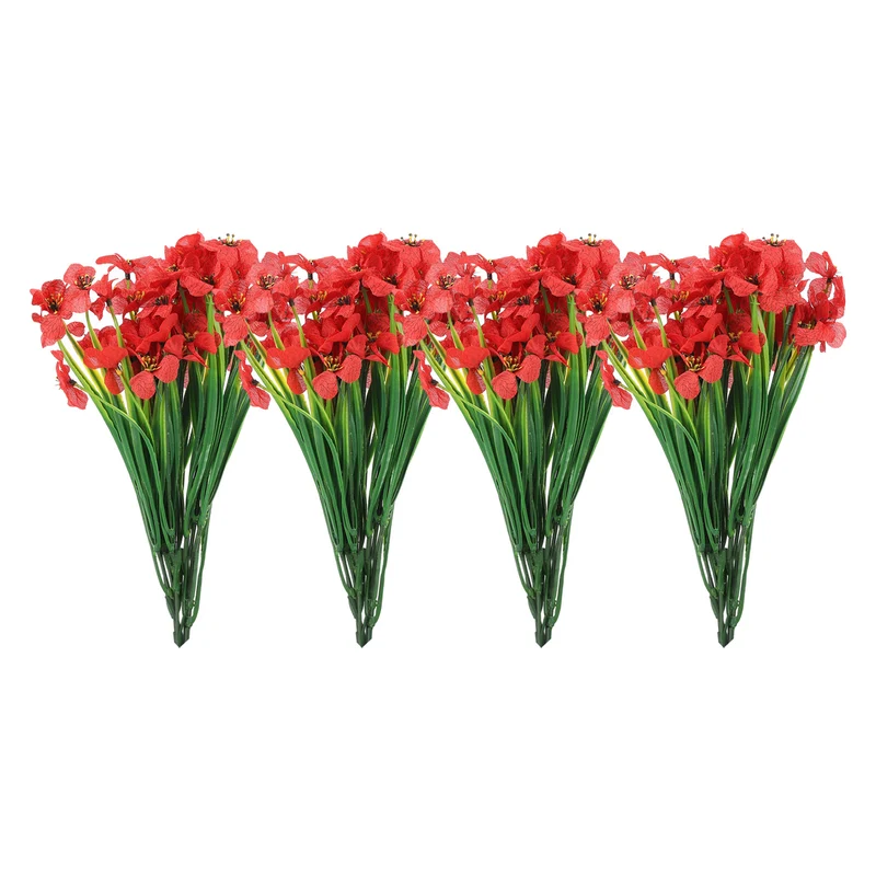 Artificial Flower Heads, Plastic Fake Plants Hydrangea Red Faux Flowers 12Pcs