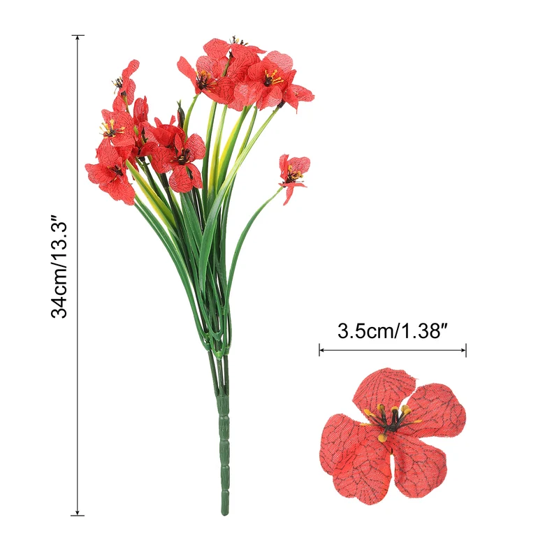 Artificial Flower Heads, Plastic Fake Plants Hydrangea Red Faux Flowers 12Pcs