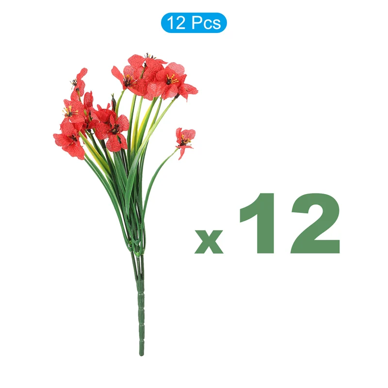 Artificial Flower Heads, Plastic Fake Plants Hydrangea Red Faux Flowers 12Pcs