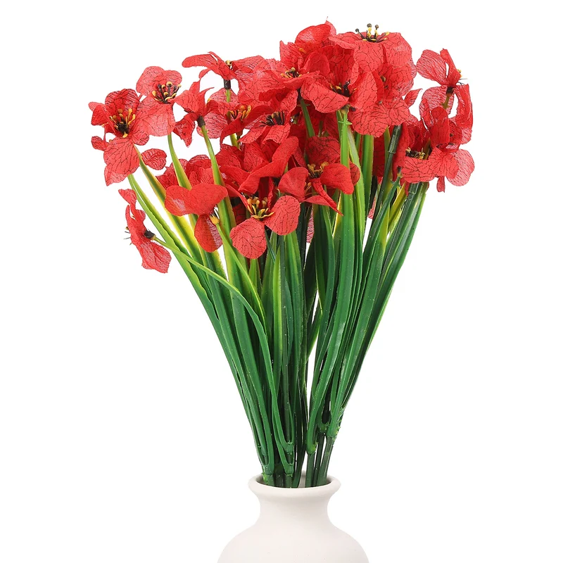 Artificial Flower Heads, Plastic Fake Plants Hydrangea Red Faux Flowers 12Pcs