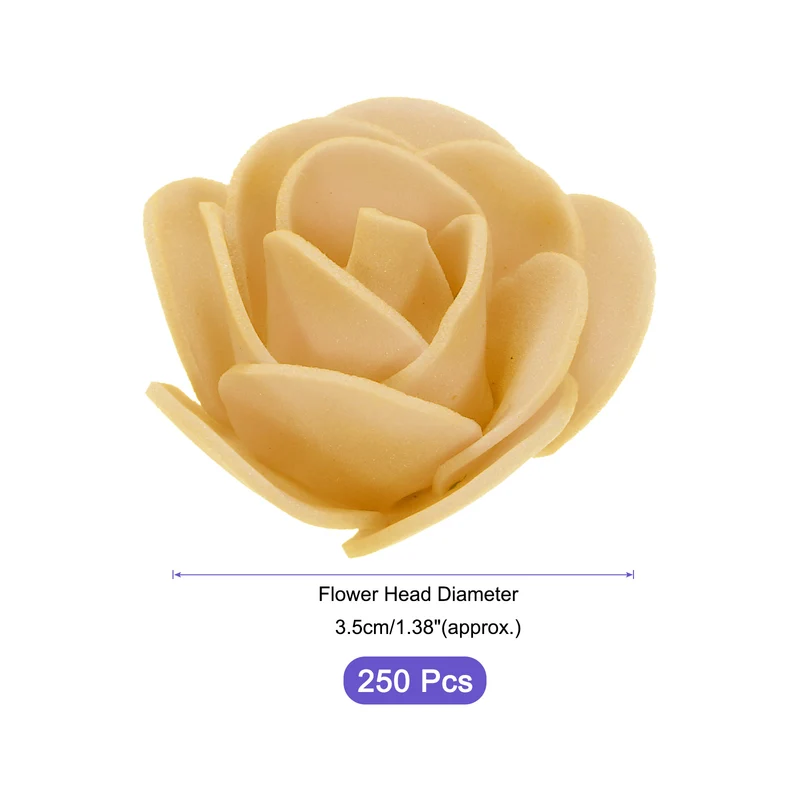 Artificial Rose Flower Heads, Gold Tone PE Faux Flowers 1.38 Inch 250Pcs