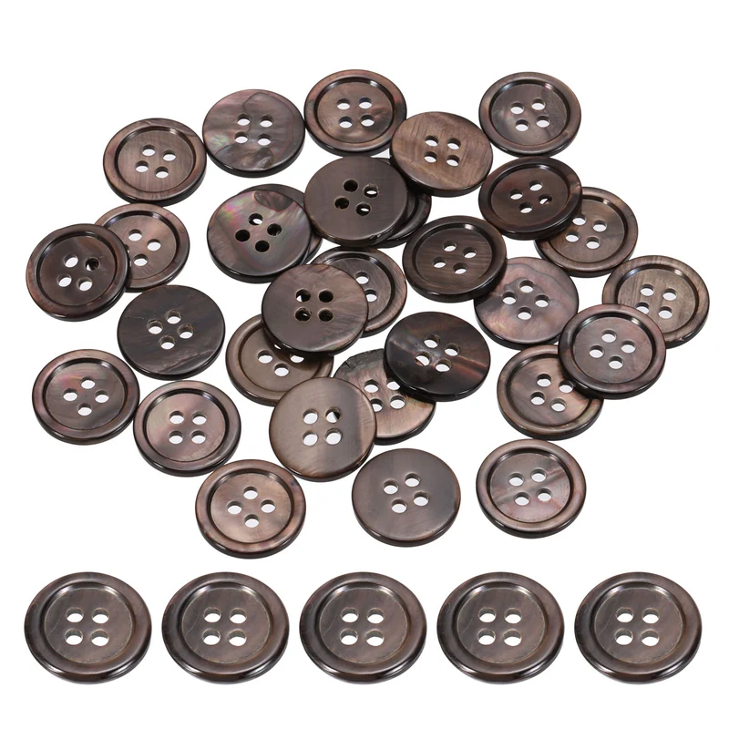 30Pcs 15mm Mother of Pearl Buttons, 4 Holes MOP Pearl Shell Buttons, Brown