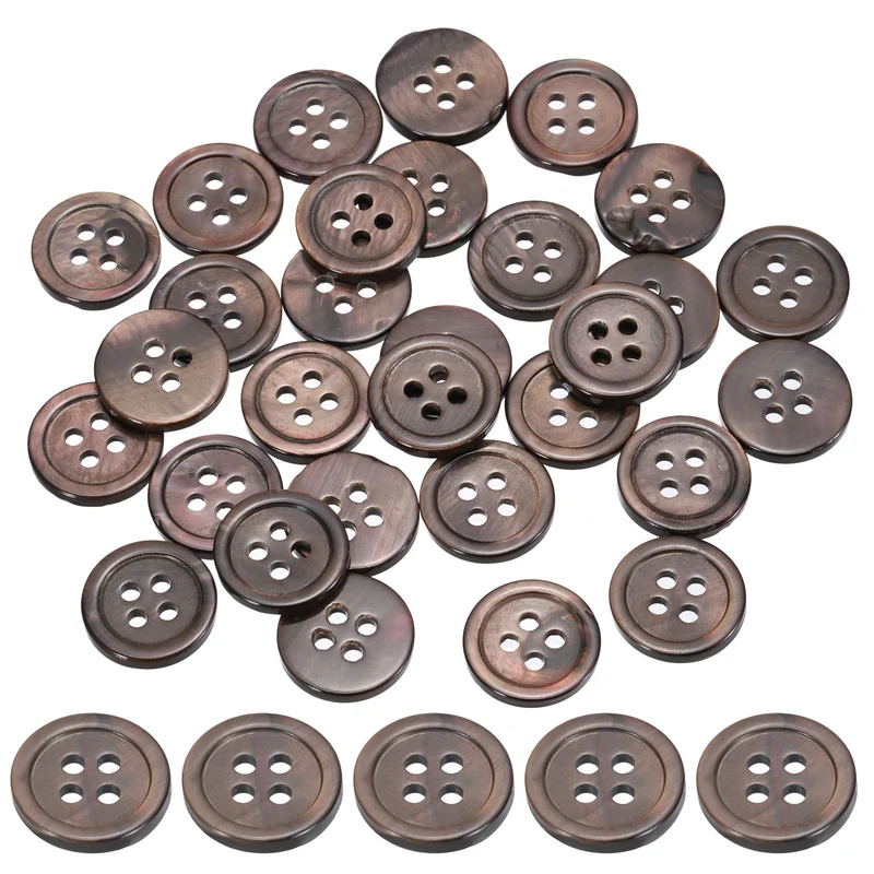 30Pcs 12.5mm Mother of Pearl Buttons, 4 Holes MOP Pearl Shell Buttons, Brown