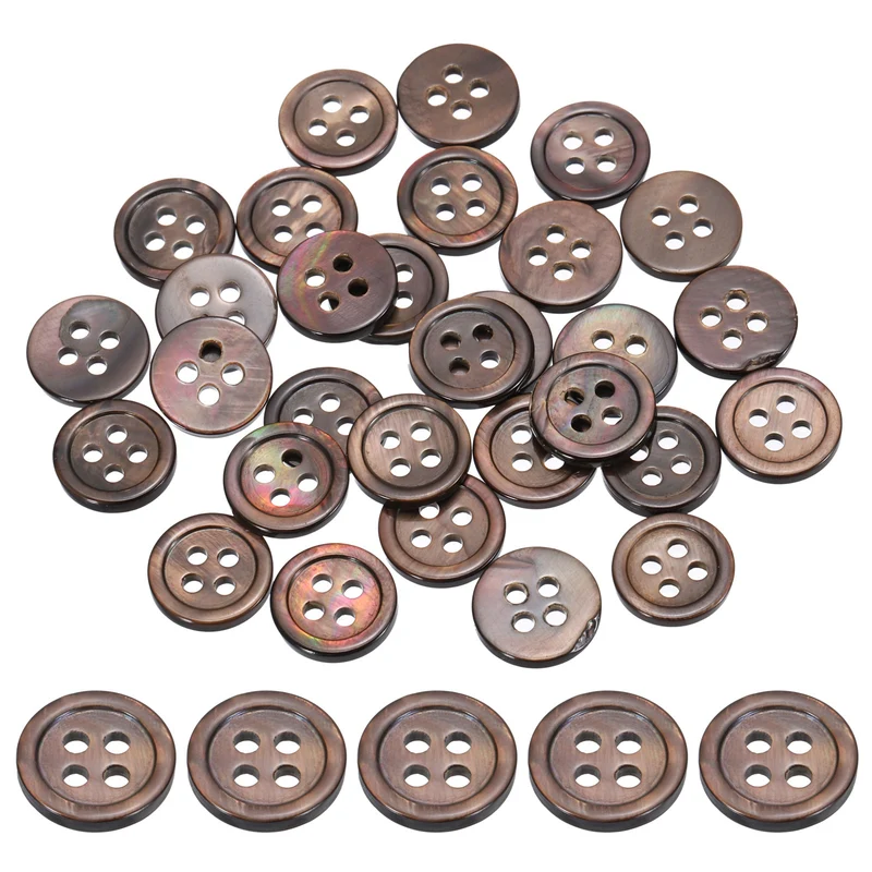 30Pcs 11.5mm Mother of Pearl Buttons, 4 Holes MOP Pearl Shell Buttons, Brown