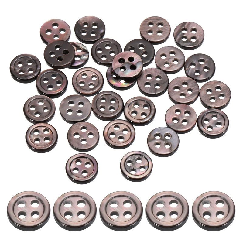 30Pcs 9mm Mother of Pearl Buttons, 4 Holes MOP Pearl Shell Buttons, Brown