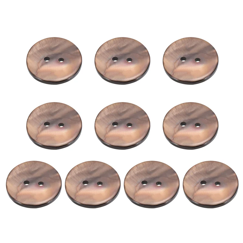 10Pcs 20mm Mother of Pearl Buttons 2 Holes Round Pearlized for Sewing Brown