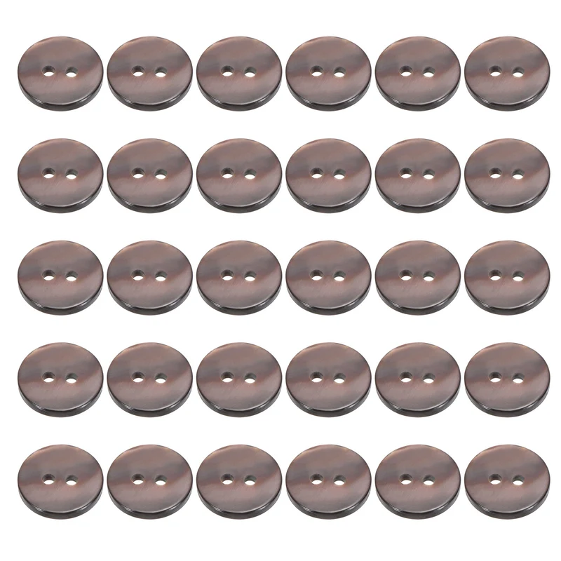 30Pcs 12.5mm Mother of Pearl Buttons 2 Holes Round Pearlized for Sewing Brown