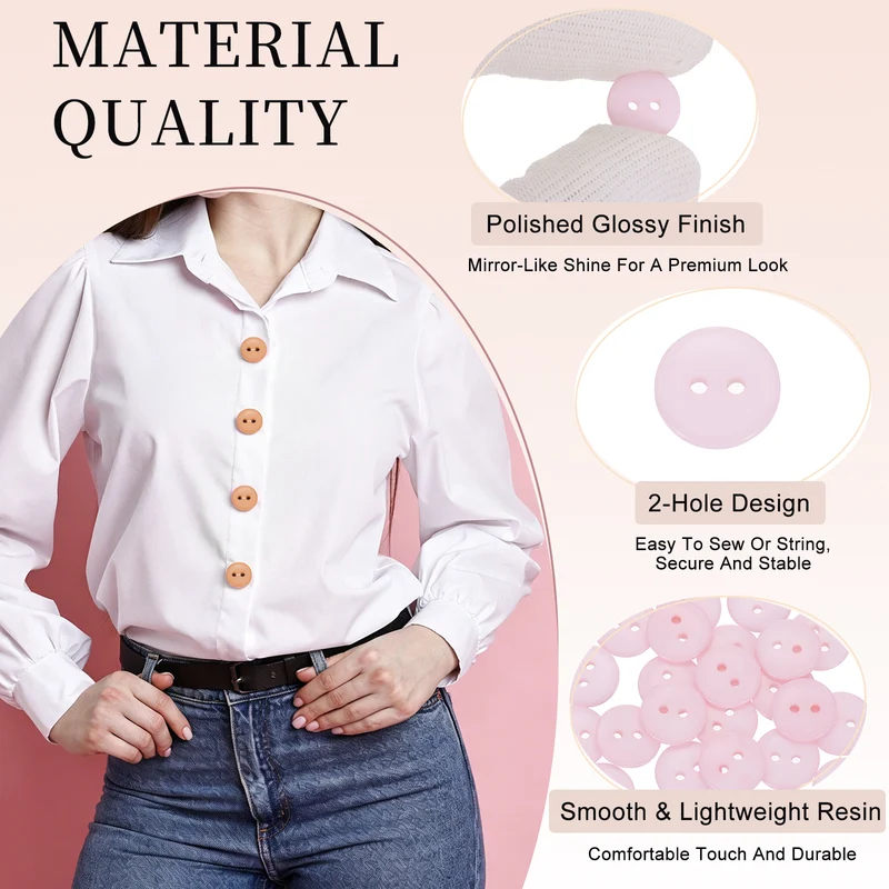 25 Pcs 10mm Resin Sewing Buttons, 2 Hole for Sewing Coats Shirts, Light Pink