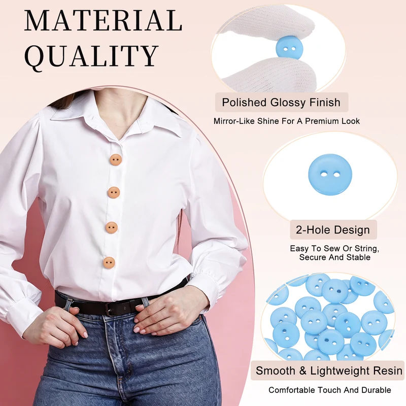 25 Pcs 10mm Resin Sewing Buttons, 2 Hole for Sewing Coats Shirts, Light Blue
