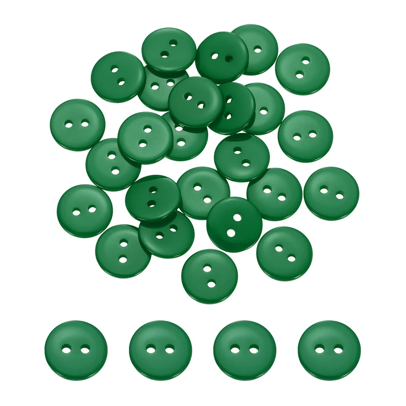 25 Pcs 10mm Resin Sewing Buttons, 2 Hole for Sewing Coats Shirts, Dark Green
