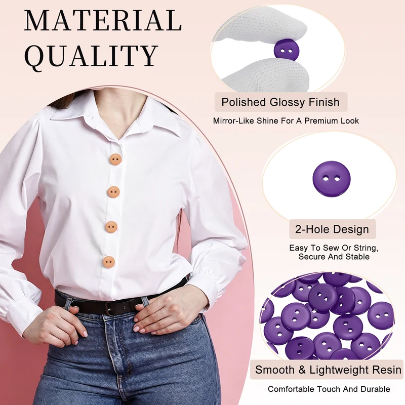 25 Pcs 10mm Resin Sewing Buttons, 2 Hole for Sewing Coats Shirts, Deep Purple