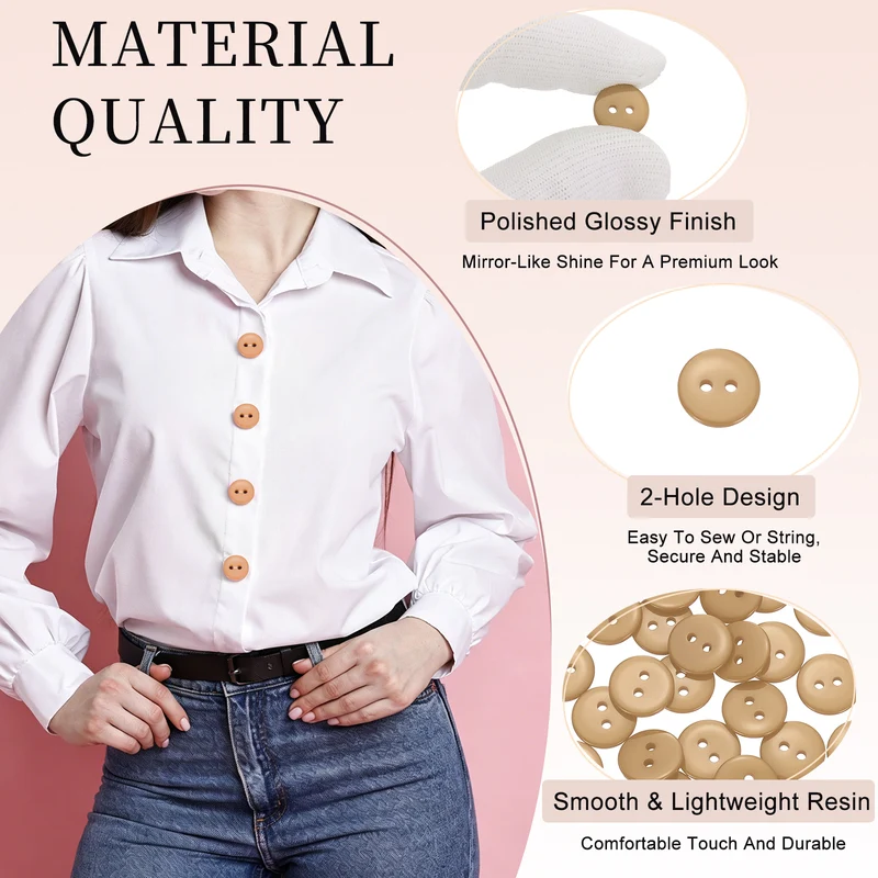 25 Pcs 10mm Resin Sewing Buttons, 2 Hole for Sewing Coats Shirts, Camel