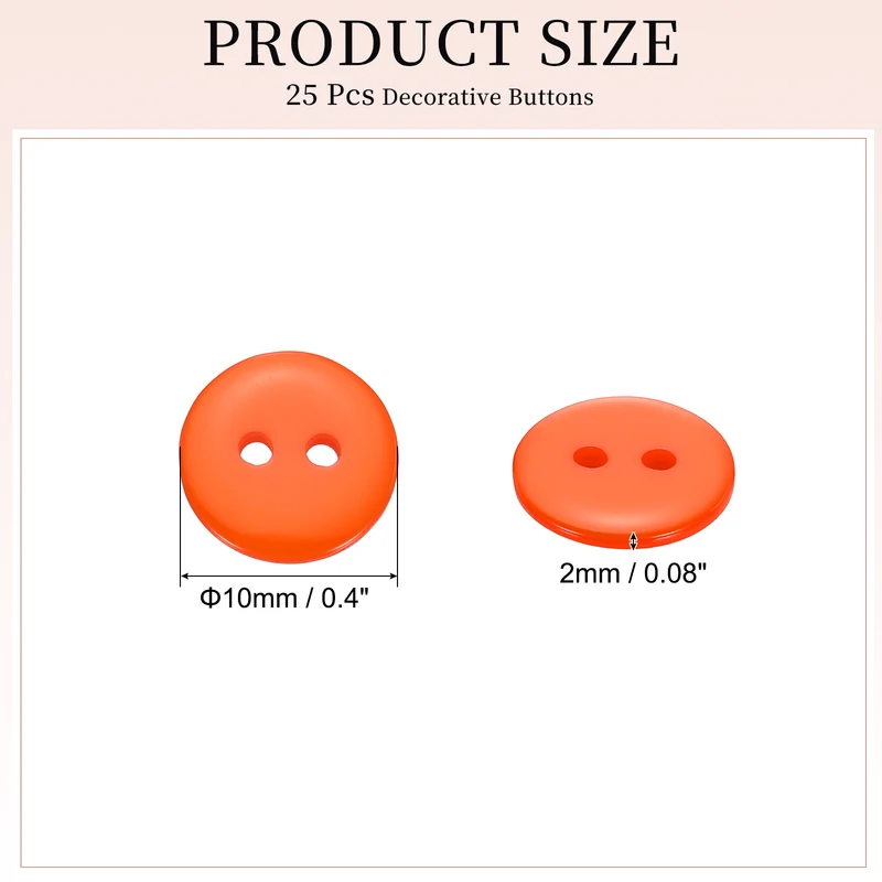 25 Pcs 10mm Resin Sewing Buttons, 2 Hole for Sewing Coats Shirts, Orange