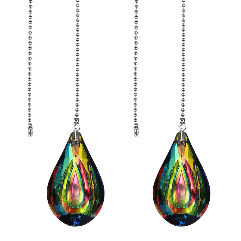 2 Pcs Crystal Ceiling Fan Pull Chain Extender 20 Inch, New Teardrop Shape