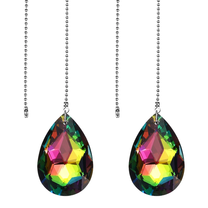 2 Pcs Crystal Ceiling Fan Pull Chain Extender 20 Inch for Light, Bauhinia Flower