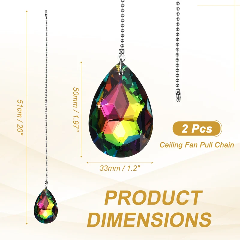 2 Pcs Crystal Ceiling Fan Pull Chain Extender 20 Inch for Light, Bauhinia Flower