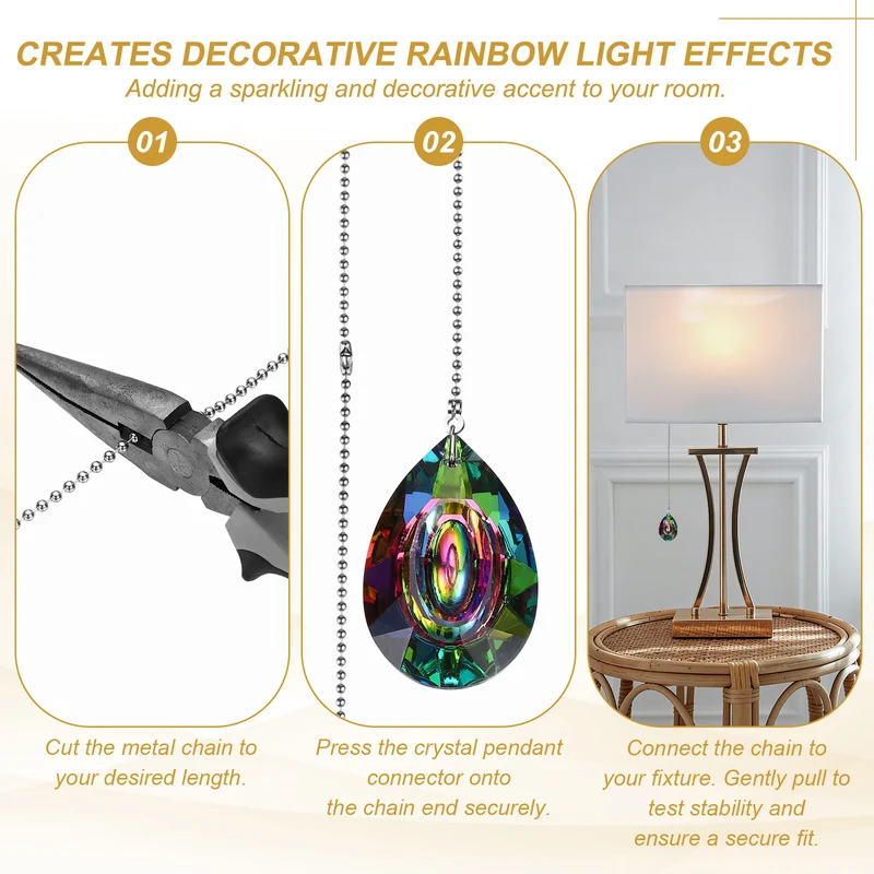 2 Pcs Crystal Ceiling Fan Pull Chain Extender 20 Inch for Light, Bauhinia Flower