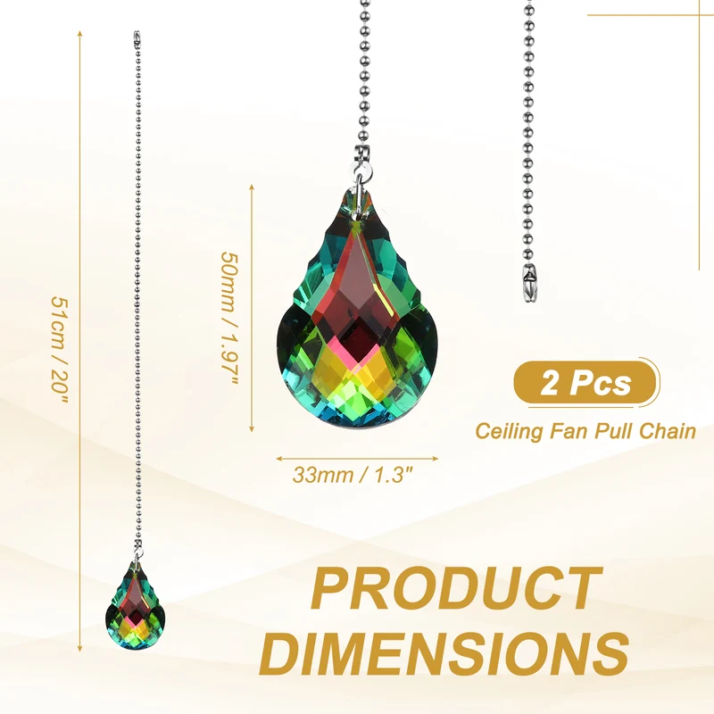 2 Pcs Crystal Ceiling Fan Pull Chain Extender 20 Inch for Light, Gourd Pattern