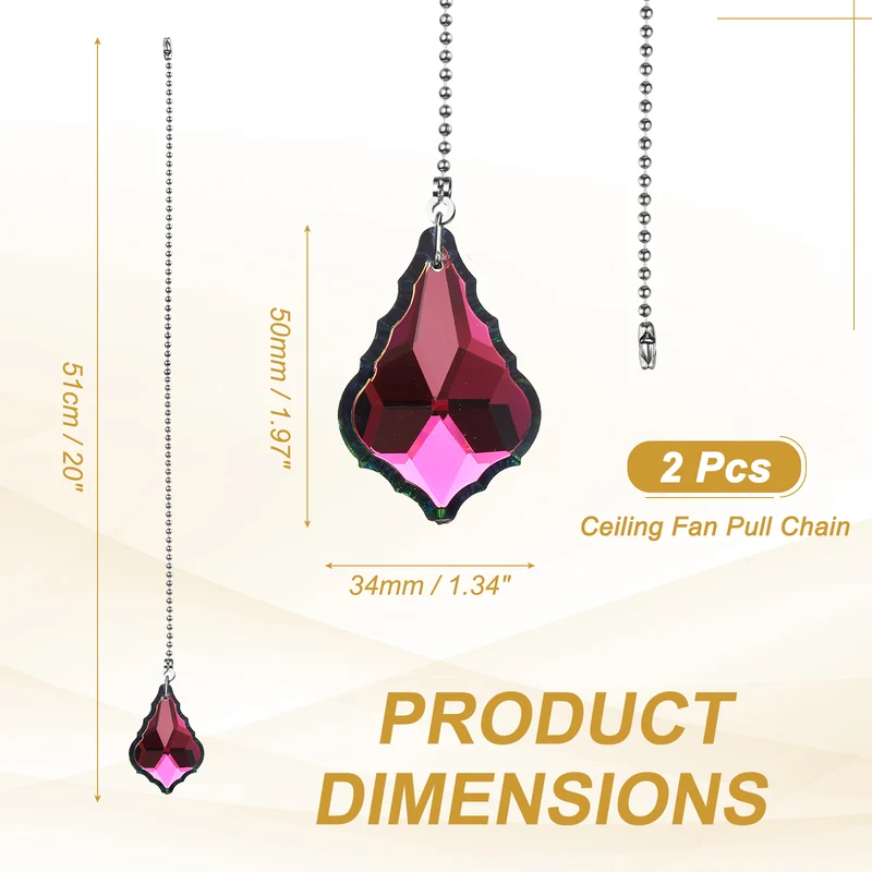 2 Pcs Crystal Ceiling Fan Pull Chain Extender 20 Inch, Maple Leaf Pattern