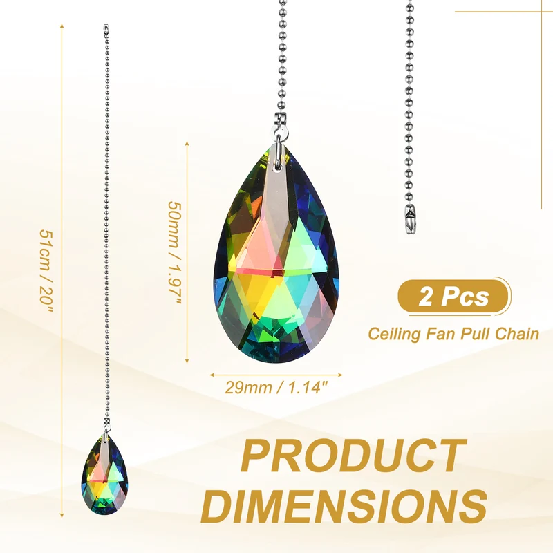2 Pcs Crystal Ceiling Fan Pull Chain Extender 20 Inch, Mesh Pattern
