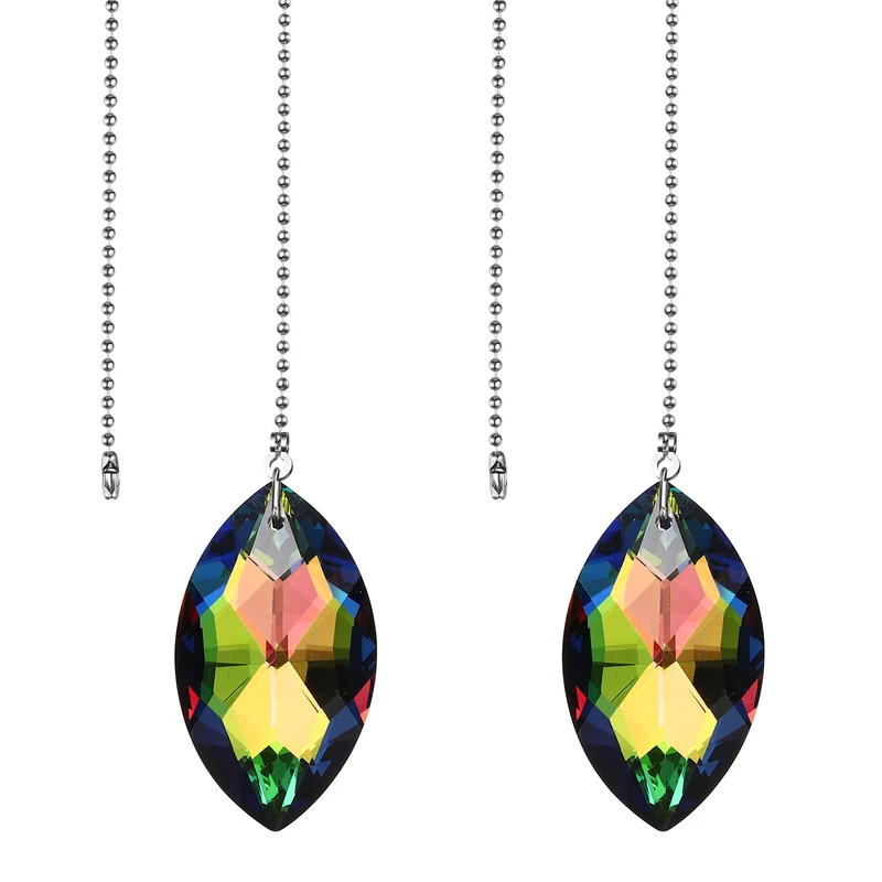 2 Pcs Crystal Ceiling Fan Pull Chain Extender 20 Inch, Horse-Eye Pattern