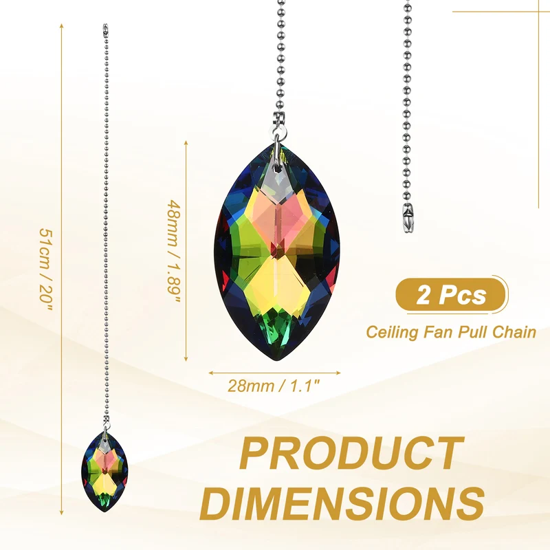 2 Pcs Crystal Ceiling Fan Pull Chain Extender 20 Inch, Horse-Eye Pattern