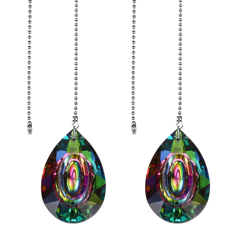 2 Pcs Crystal Ceiling Fan Pull Chain Extender 20 Inch for Light, Long Eye Shape