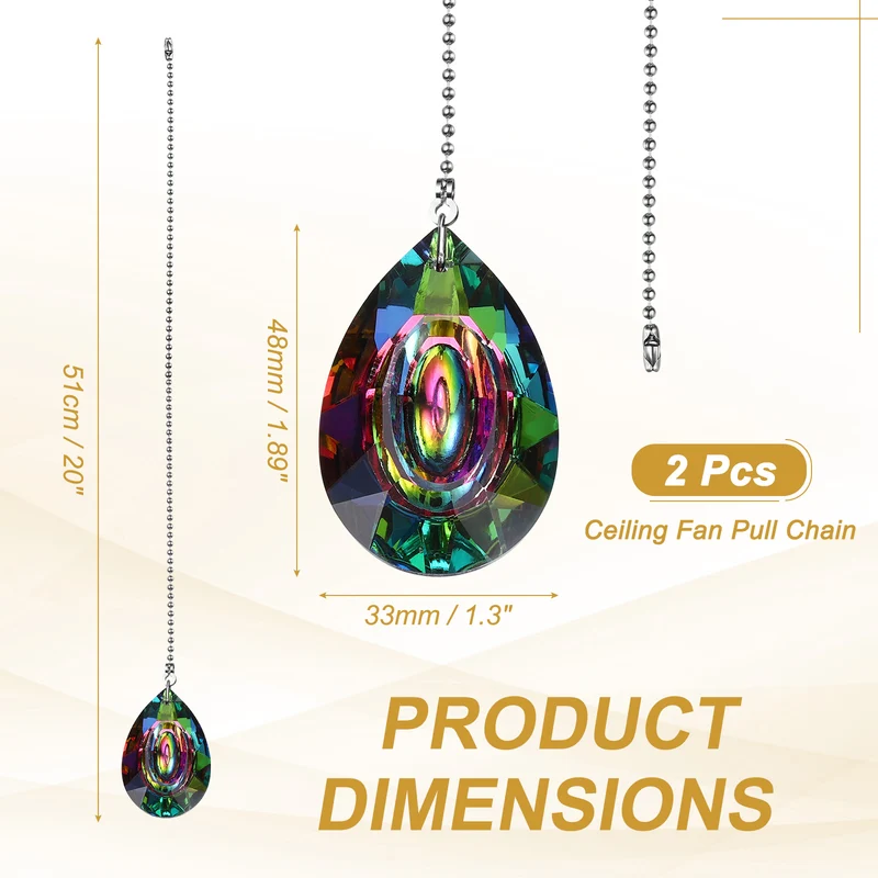 2 Pcs Crystal Ceiling Fan Pull Chain Extender 20 Inch for Light, Long Eye Shape