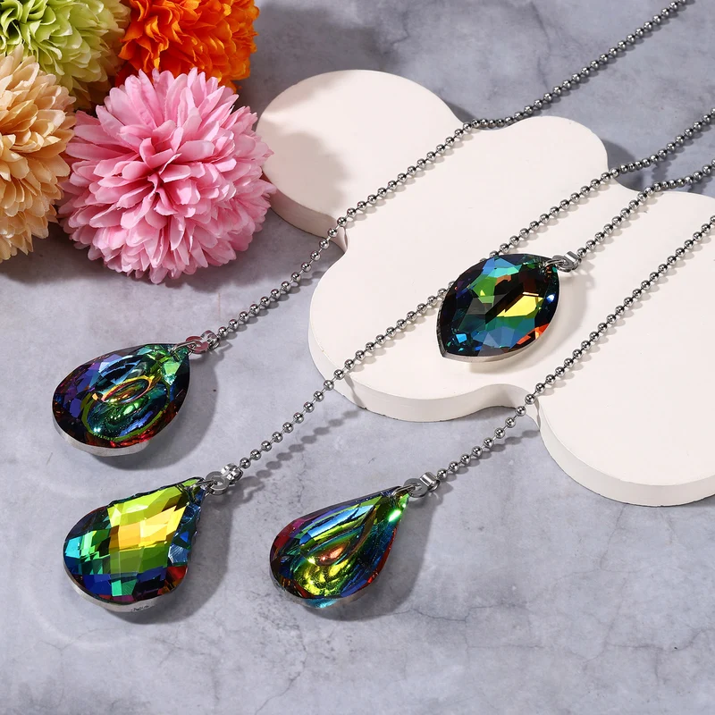 2 Pcs Crystal Ceiling Fan Pull Chain Extender 20 Inch for Light, Long Eye Shape