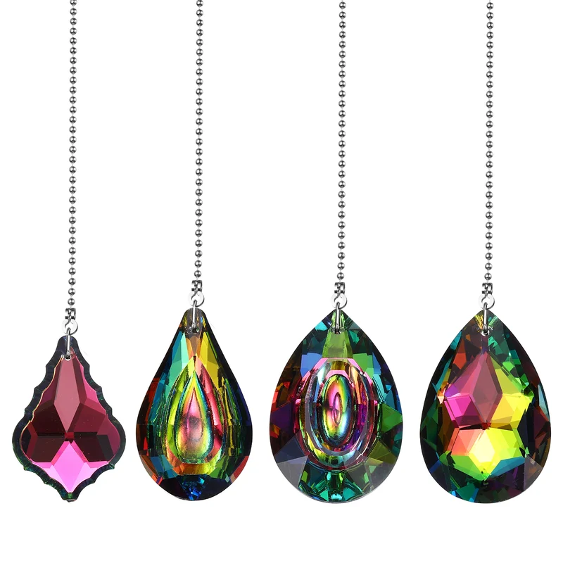 4 Pcs Crystal Ceiling Fan Pull Chain Extender 20 Inch for Light, 4 Style