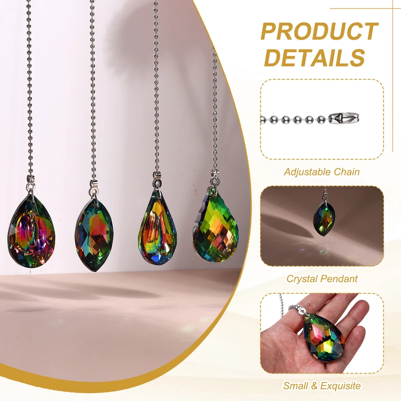 4 Pcs Crystal Ceiling Fan Pull Chain Extender 20 Inch for Light, 4 Style