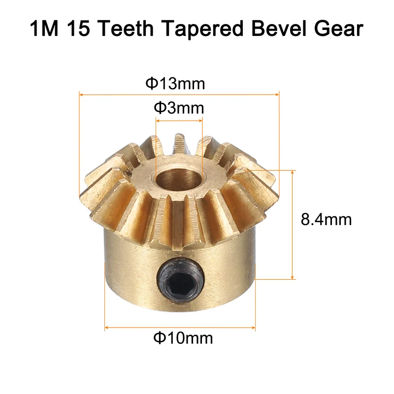 2pcs Bevel Gear Tapered Bevel Pinion Gear 0.8 Module 15T 3mm Hole