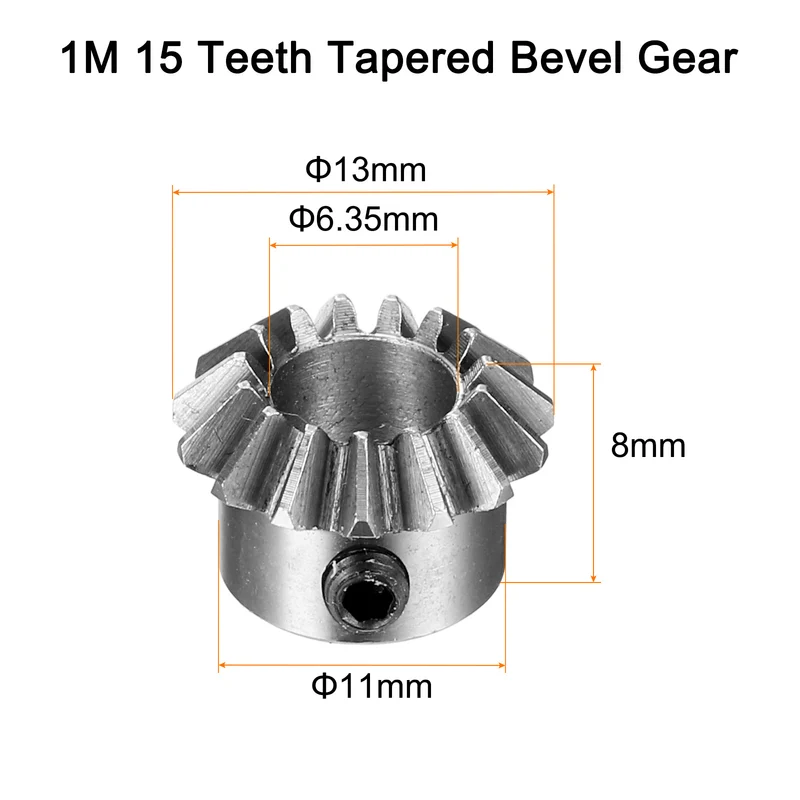 2pcs Bevel Gear Tapered Bevel Pinion Gear 0.8 Module 45# Steel (15T,6.35mm Hole)