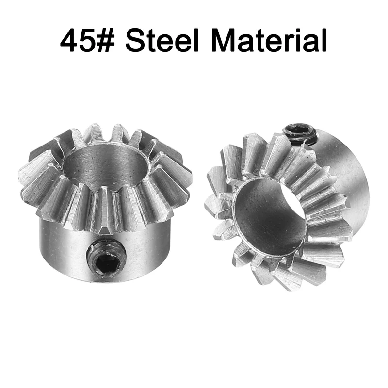 2pcs Bevel Gear Tapered Bevel Pinion Gear 0.8 Module 45# Steel (15T,6.35mm Hole)