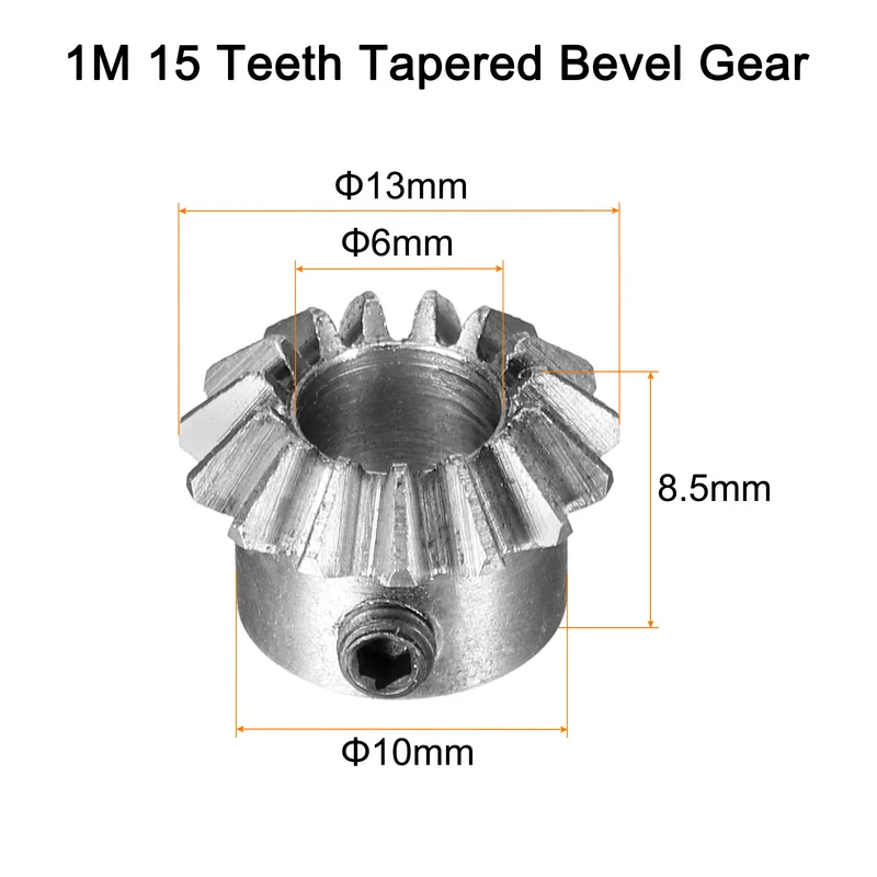 2pcs Bevel Gear Tapered Bevel Pinion Gear 0.8 Module 45# Steel (15T, 6mm Hole)