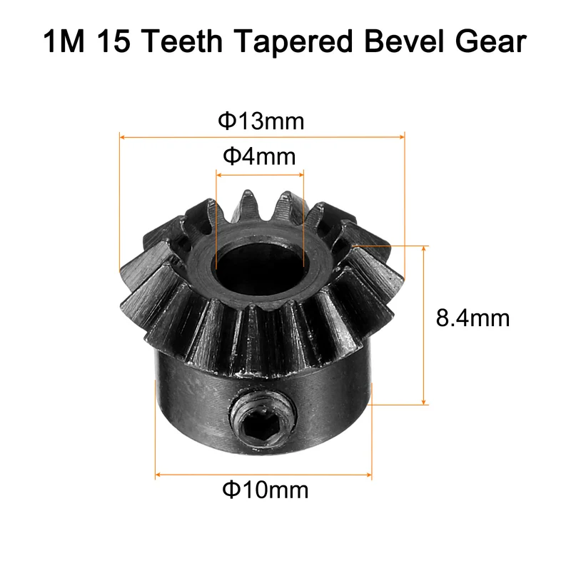 2pcs Bevel Gear Tapered Bevel Pinion Gear 0.8 Module 45# Steel 15T 4mm Hole