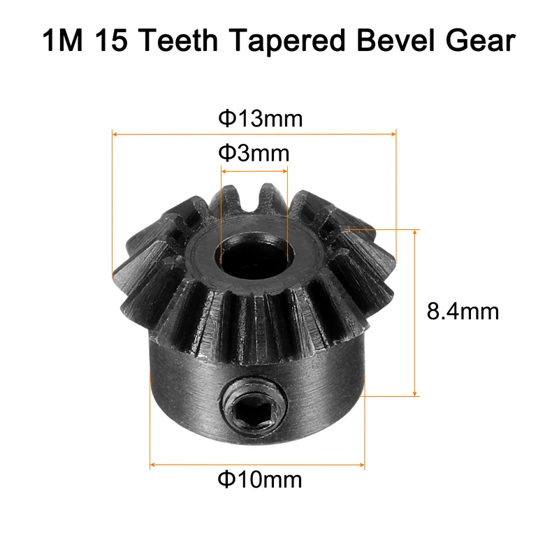 2pcs Bevel Gear Tapered Bevel Pinion Gear 0.8 Module 45# Steel 15T 3mm Hole