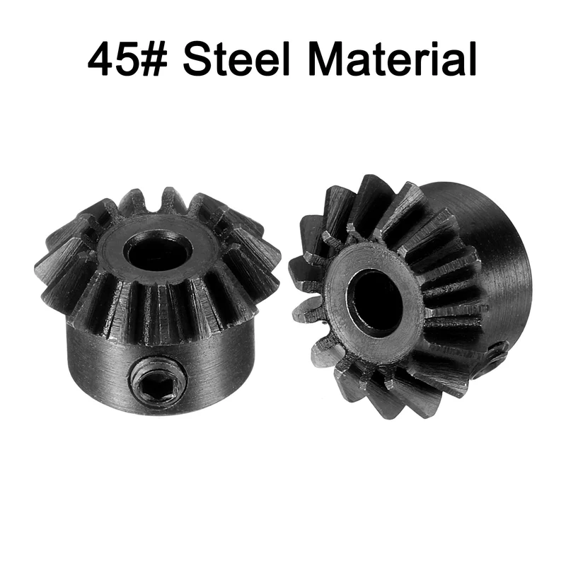 2pcs Bevel Gear Tapered Bevel Pinion Gear 0.8 Module 45# Steel 15T 3mm Hole