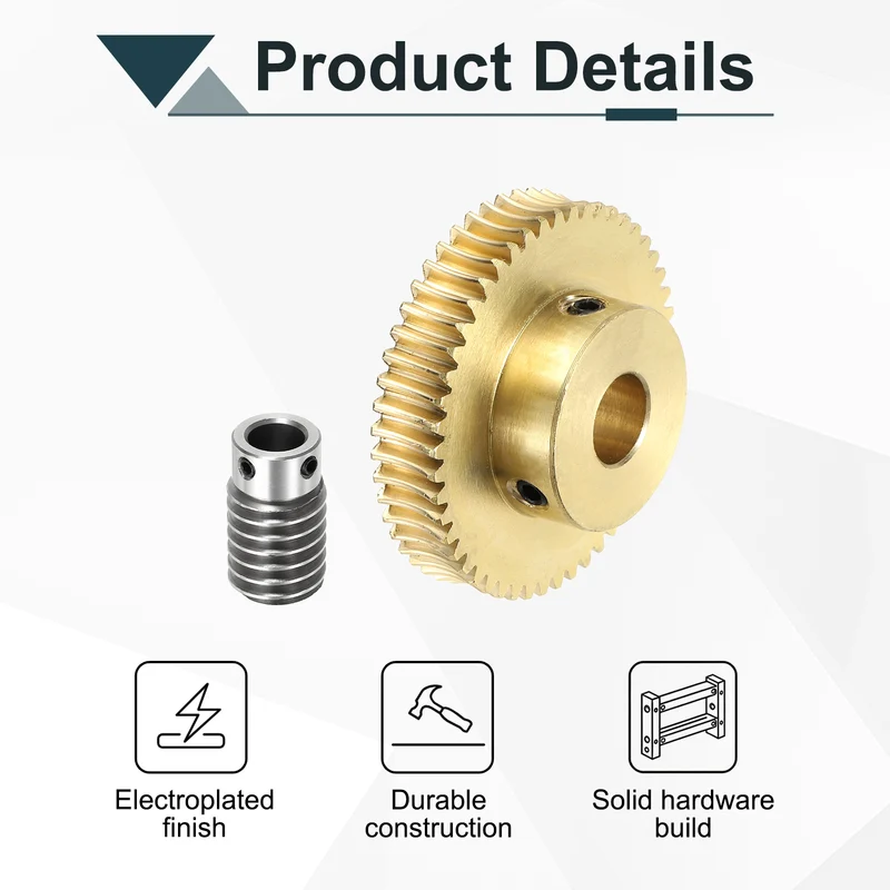 Worm Gear Set 1M 50T, 1:50 304 Stainless Steel Worm, Brass Gear 12mm/10mm Bore