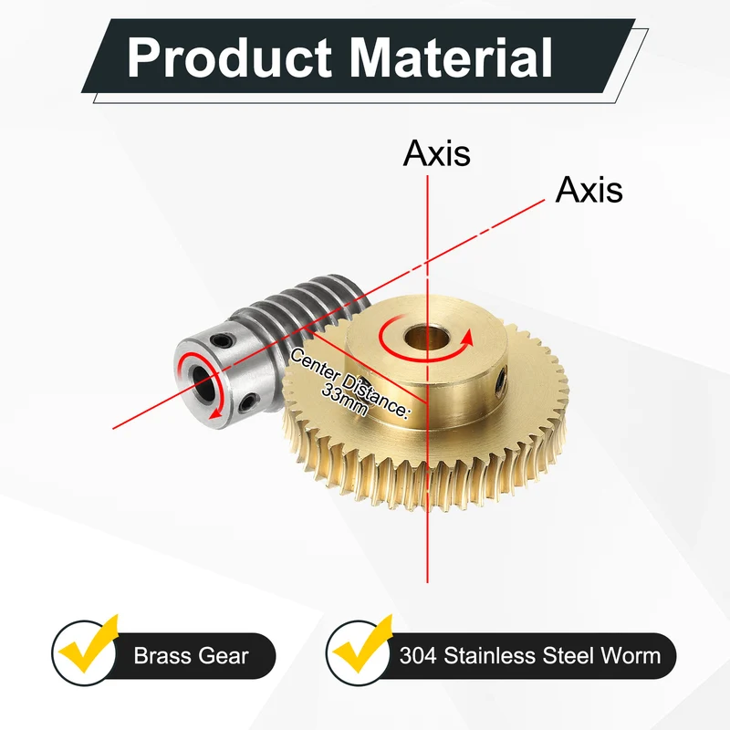 Worm Gear Set 1M 50T, 1:50 304 Stainless Steel Worm, Brass Gear 12mm/10mm Bore