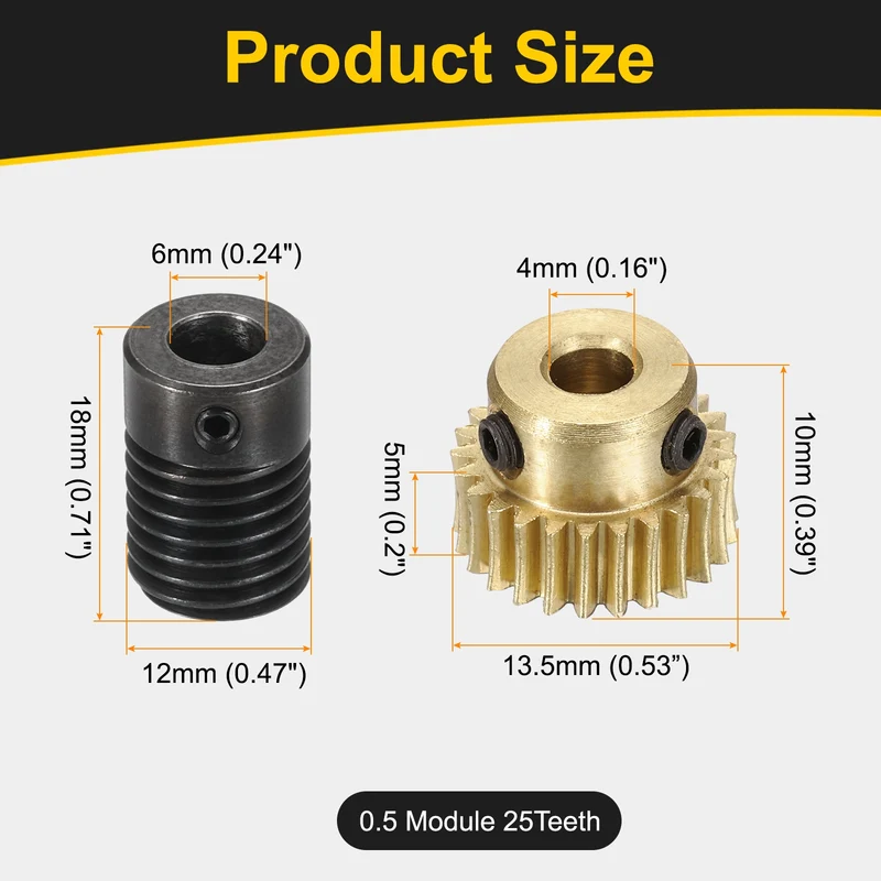 Worm Gear Set 0.5 Module 1:25 Reduction Rate(Gear-4mm Bore, Rod 6mm Bore)
