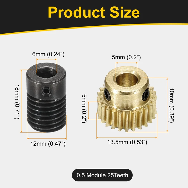 Worm Gear Set 0.5 Module 1:25 Reduction Rate(Gear-5mm Bore, Rod 6mm Bore)