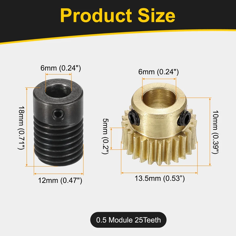 Worm Gear Set 0.5 Module 1:25 Reduction Rate(Gear-6mm Bore, Rod 6mm Bore)