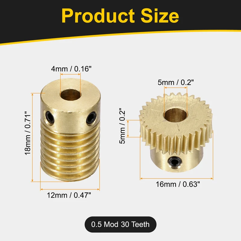 Worm Gear Set 0.5 Module 1:30 Reduction Rate(Gear-5mm Bore, Rod 4mm Bore)