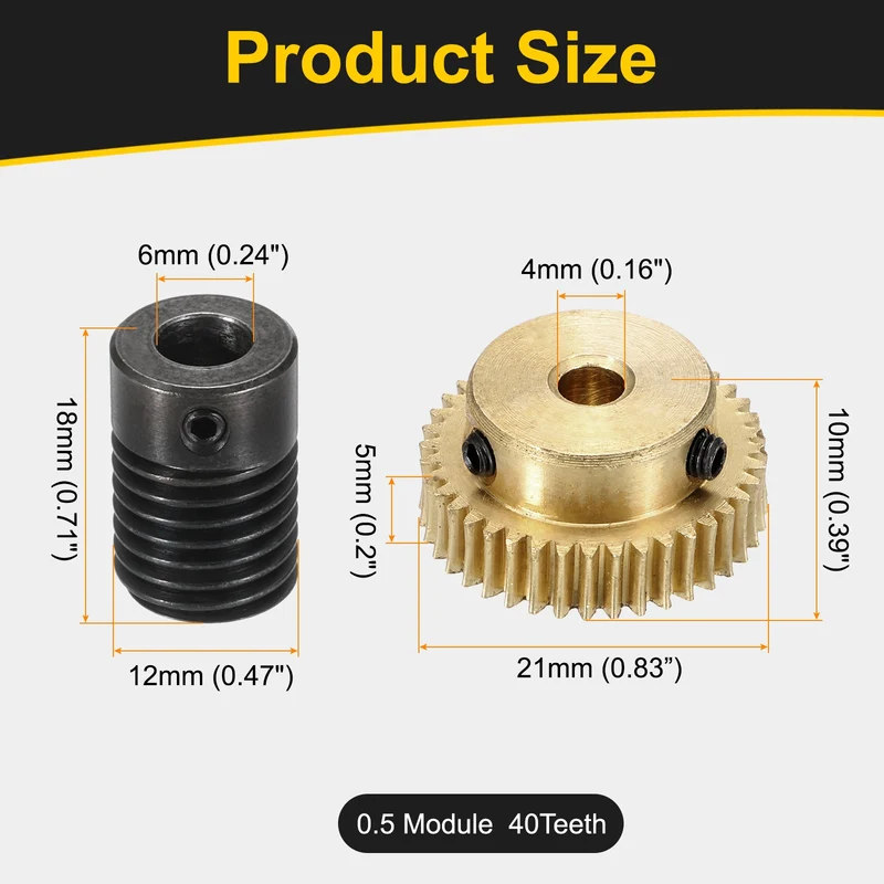 Worm Gear Set 0.5 Module 1:40 Reduction Rate(Gear-4mm Bore, Rod 6mm Bore)