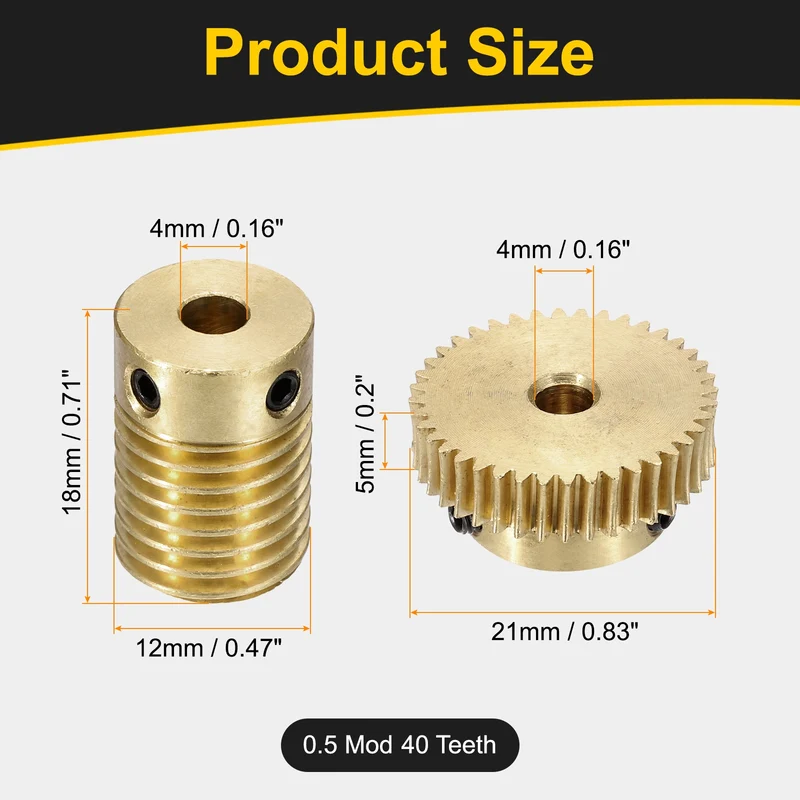 Worm Gear Set 0.5 Module 1:40 Reduction Rate(Gear-4mm Bore, Rod 4mm Bore)