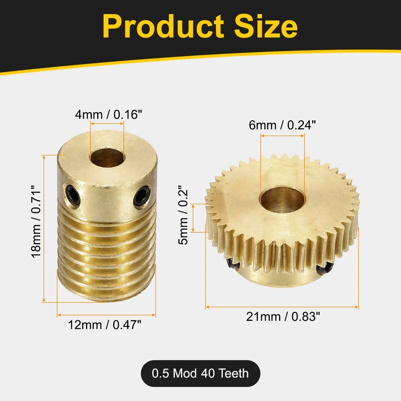 Worm Gear Set 0.5 Module 1:40 Reduction Rate(Gear-6mm Bore, Rod 4mm Bore)