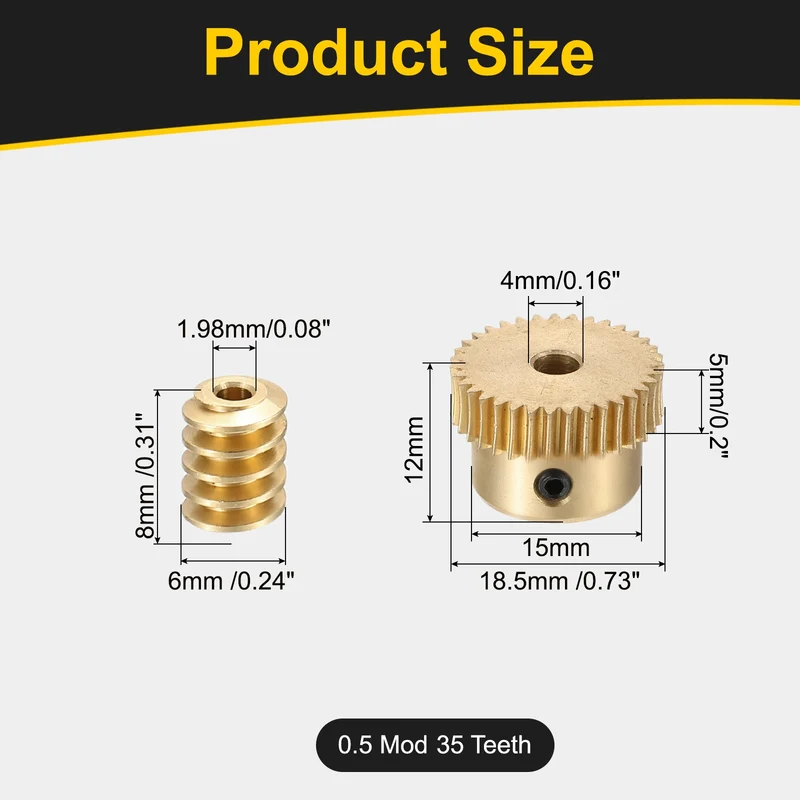 Worm Gear Set 0.5 Module 1:35 Reduction Rate(Gear-4mm Bore, Rod 1.98mm Bore)